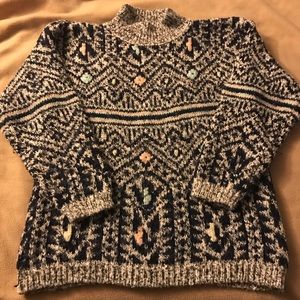 Vintage 90s Chunky Sweater - Navy/Black/Pink Sz. M